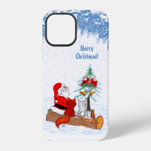 Coque iPhone 12 Père Noël avec lapin renard et écureuil