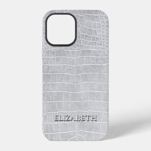 Coque iPhone 12 Perle Grise Faux Cuir Crocodile Personnaliser Nom