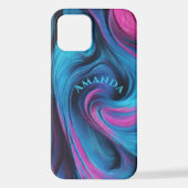 Coque iPhone 12 Personnalisé Moderne Abstrait-bleu et Fuchsia (Verso)