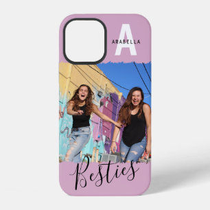 Coque iPhone 12 Photo Monogramme Meilleures Amies Moderne Rose