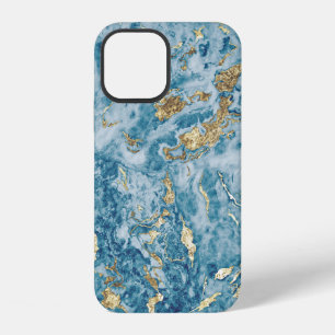 Coque iPhone 12 Pierre d'or bleu cool unique