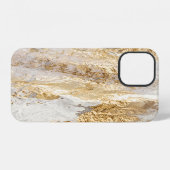 Coque iPhone 12 Pinceau en or blanc peint texture. (Verso Horizontal)
