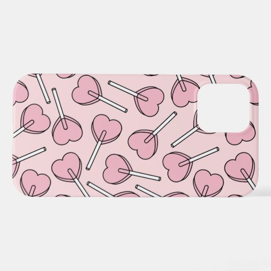 Coque iPhone 12 Pink Lollipops, Heart Lollipops, Lollipop Pattern (Verso Horizontal)
