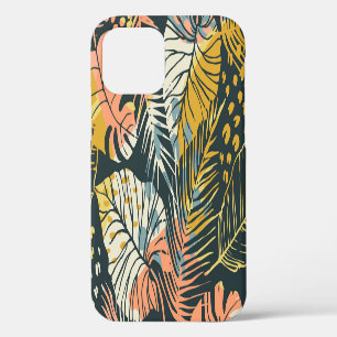 Coque iPhone 12 Plantes tropicales : motif artistique abstrait.