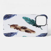 Coque iPhone 12 Plumes colorées Texture tribale (Verso Horizontal)
