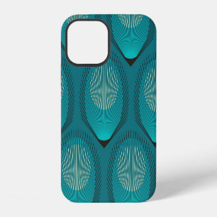 Coque iPhone 12 Plumes de paon stylisées Carreau Bleu