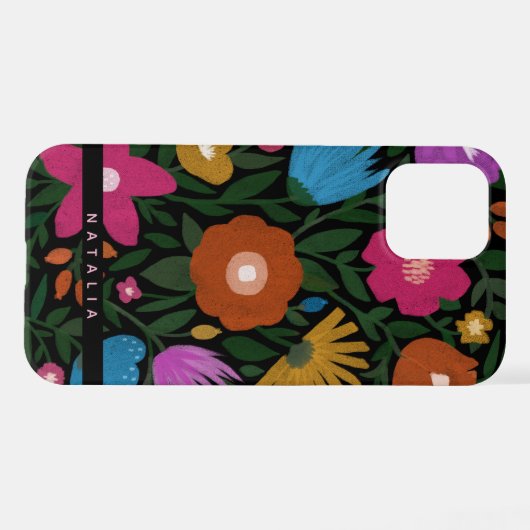 Coque iPhone 12 Plutôt Gras Florales Peintes | Nom (Verso Horizontal)