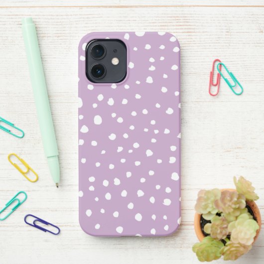 Coque iPhone 12 Points Dalmatiens Lilac, Points Dalmatiens, Pots D (Sur le bureau)