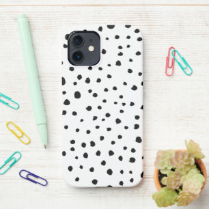 Coque iPhone 12 Points dalmatiens, Points dalmatiens, Noir et Blan