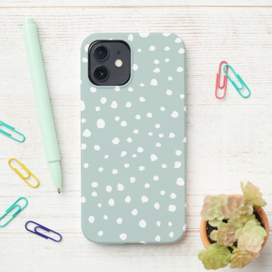 Coque iPhone 12 Points Dalmatiens verts, Points Dalmatiens, Pots D (Sur le bureau)