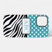 Coque iPhone 12 Polka Dot Turquoise et Zebra Print (Verso Horizontal)