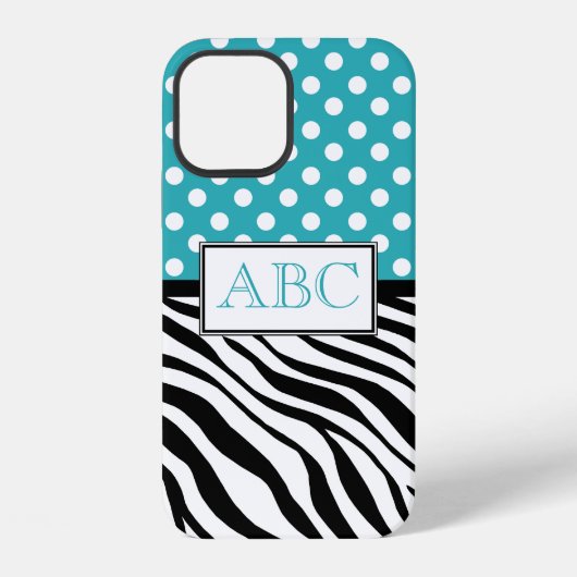 Coque iPhone 12 Polka Dot Turquoise et Zebra Print (Verso)