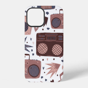 Coque iPhone 12 Postes radios et magnétophones vintage. Motif cont