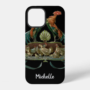 Coque iPhone 12 Poules et coqs Art Nouveau vintage