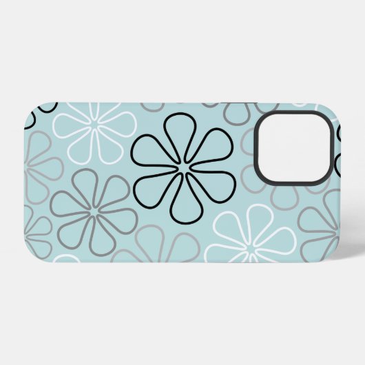 Coque iPhone 12 Pro Abstrait Big Flower Outlines BWG+Duck Egg Blue (Verso Horizontal)
