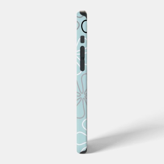 Coque iPhone 12 Pro Abstrait Big Flower Outlines BWG+Duck Egg Blue (Côté gauche)