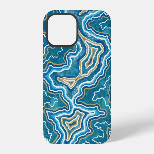 Coque iPhone 12 Pro Agate Graphique Bleu Or (Verso)