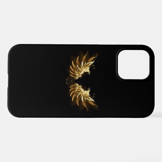 Coque iPhone 12 Pro Ailes d'Ange d'or sur arrière - plan noir (Verso Horizontal)