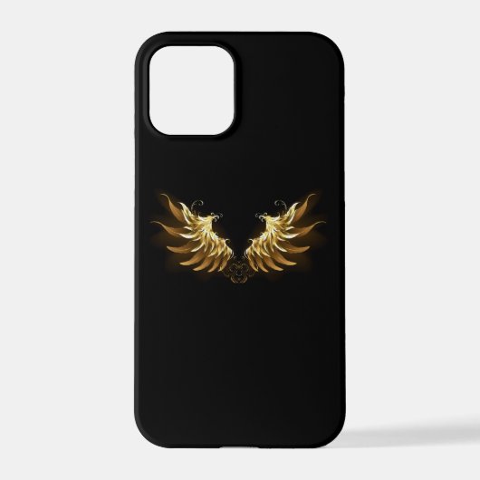 Coque iPhone 12 Pro Ailes d'Ange d'or sur arrière - plan noir (Verso)