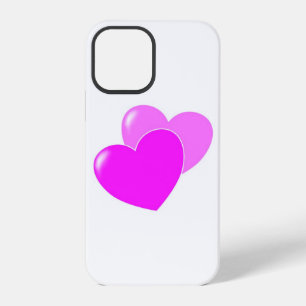 Coque iPhone 12 Pro Amour - Deux cœurs roses sur fond blanc