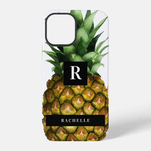 Coque iPhone 12 Pro Ananas & Votre Nom & Monogramme (Verso)