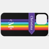 coque iPhone 12 Pro | Arc-en-ciel rayé avec Monogr (Verso / Droite)