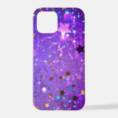 Coque iPhone 12 Pro Arrière - plan de feuille violet avec étoiles (Verso)