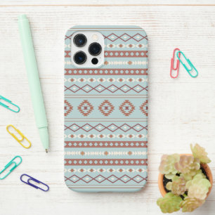 Coque iPhone 12 Pro Aztec Mixte Motif Motif Rusts Crème Bleu