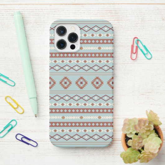 Coque iPhone 12 Pro Aztec Mixte Motif Motif Rusts Crème Bleu (Sur le bureau)