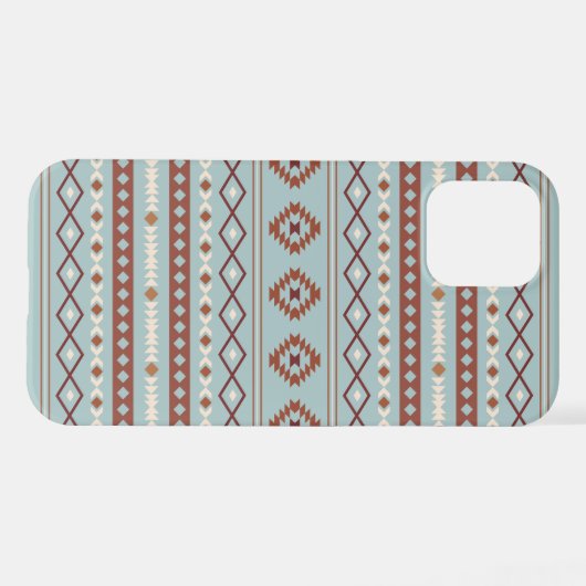 Coque iPhone 12 Pro Aztec Mixte Motif Motif Rusts Crème Bleu (Verso Horizontal)