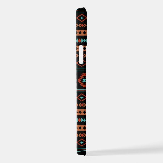 Coque iPhone 12 Pro Aztec Rusts Turquoise Noir Motifs mélangés Motif (Côté droit)