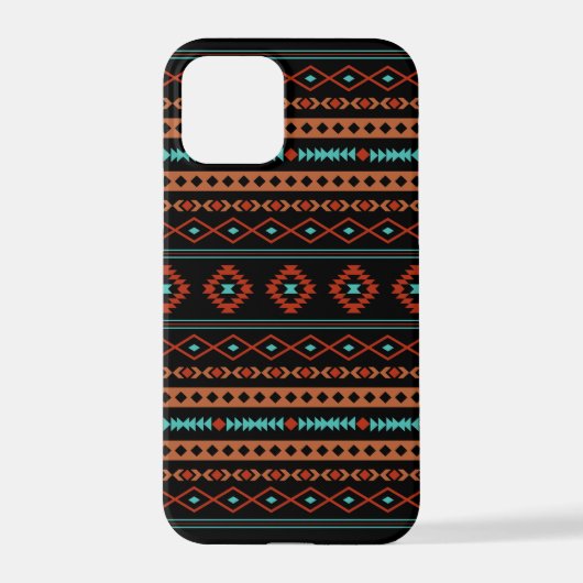Coque iPhone 12 Pro Aztec Rusts Turquoise Noir Motifs mélangés Motif (Verso)