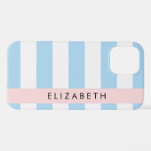 Coque iPhone 12 Pro Bleu, Motif rayé, Lignes, Votre Nom (Verso Horizontal)