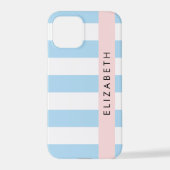 Coque iPhone 12 Pro Bleu, Motif rayé, Lignes, Votre Nom (Verso)