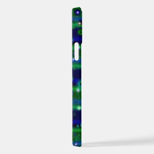 Coque iPhone 12 Pro Bleu vert rayures avec étoiles et Raindrops (Côté droit)