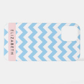 Coque iPhone 12 Pro Bleu Zigzag, Bleu Chevron, Vague Motif, Votre Nom (Verso Horizontal)