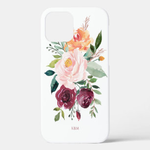Coque iPhone 12 Pro Botanique d'aquarelle rustique avec votre monogram