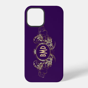 Coque iPhone 12 Pro Cadre floral girly noir et faux paillettes