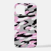 Coque iPhone 12 Pro camo rose noir et gris abstrait (Verso)