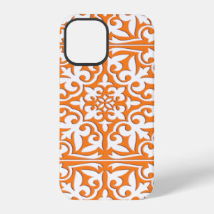 Coque iPhone 12 Pro Carreau marocain - corail orange et blanc