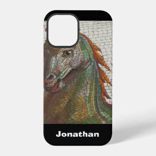 Coque iPhone 12 Pro Cheval Mosaïque, Nom Personnalisé,