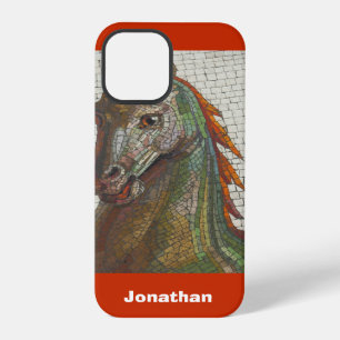 Coque iPhone 12 Pro Cheval Mosaïque, Orange, Nom,