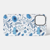 Coque iPhone 12 Pro Chinoiserie Blue Echinacea Pattern (Verso Horizontal)