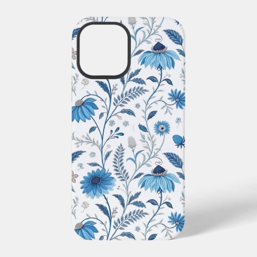 Coque iPhone 12 Pro Chinoiserie Blue Echinacea Pattern (Verso)