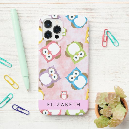 Coque iPhone 12 Pro Chouettes mignonnes, Chouette Motif, Chouettes col (Sur le bureau)
