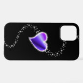 Coque iPhone 12 Pro Coeur arc-en-ciel violet avec étoiles sur noir (Verso Horizontal)
