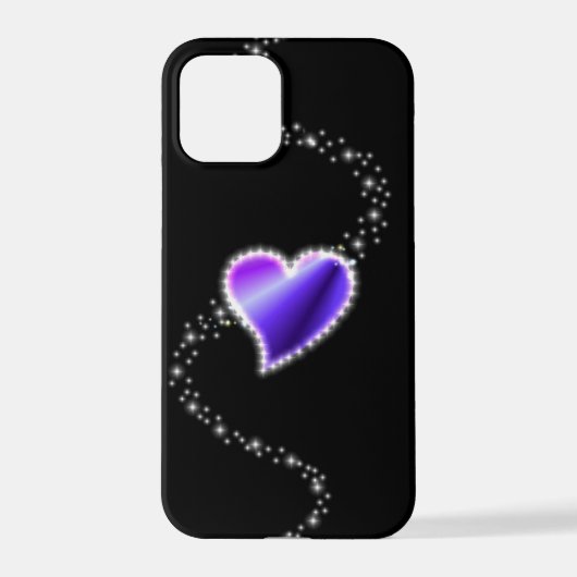Coque iPhone 12 Pro Coeur arc-en-ciel violet avec étoiles sur noir (Verso)