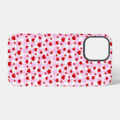 Coque iPhone 12 Pro cœurs rouges sur vichy rose (Verso Horizontal)