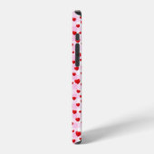 Coque iPhone 12 Pro cœurs rouges sur vichy rose (Côté gauche)