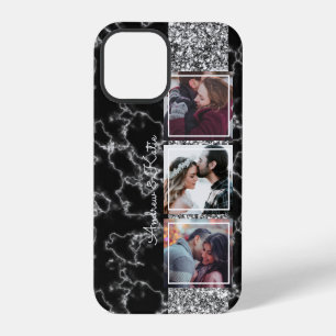 Coque iPhone 12 Pro Collage photo personnalisé de 3 photos en marbre n